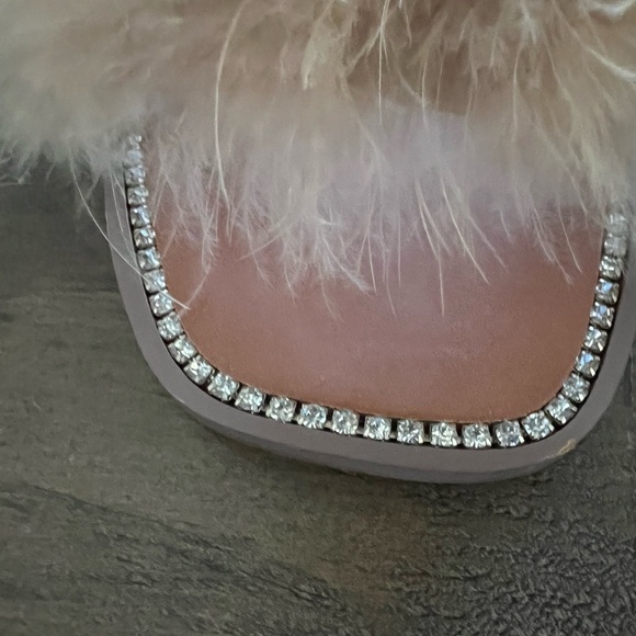 Steve Madden Faux Fur Slides with Rhinestone edges - Picture 3 of 9